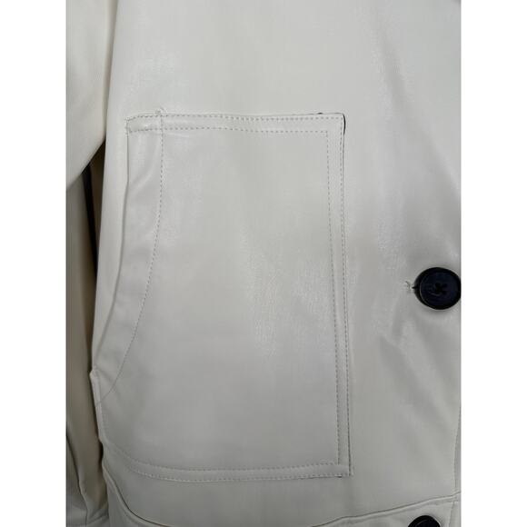 NVLT NEW Women’s Vegan Leather Collared Trucker Jacket Size M Ivory/Cream - Picture 4 of 12